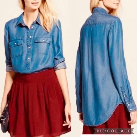 A New Day Chambray Tunic Shirt Long Sleeve with Pockets Soft 100% Lyocell Size M - Picture 12 of 12